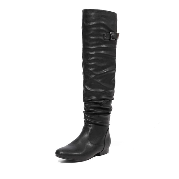 Winter Over The Knee Suede Boots - BLACK PU -  0